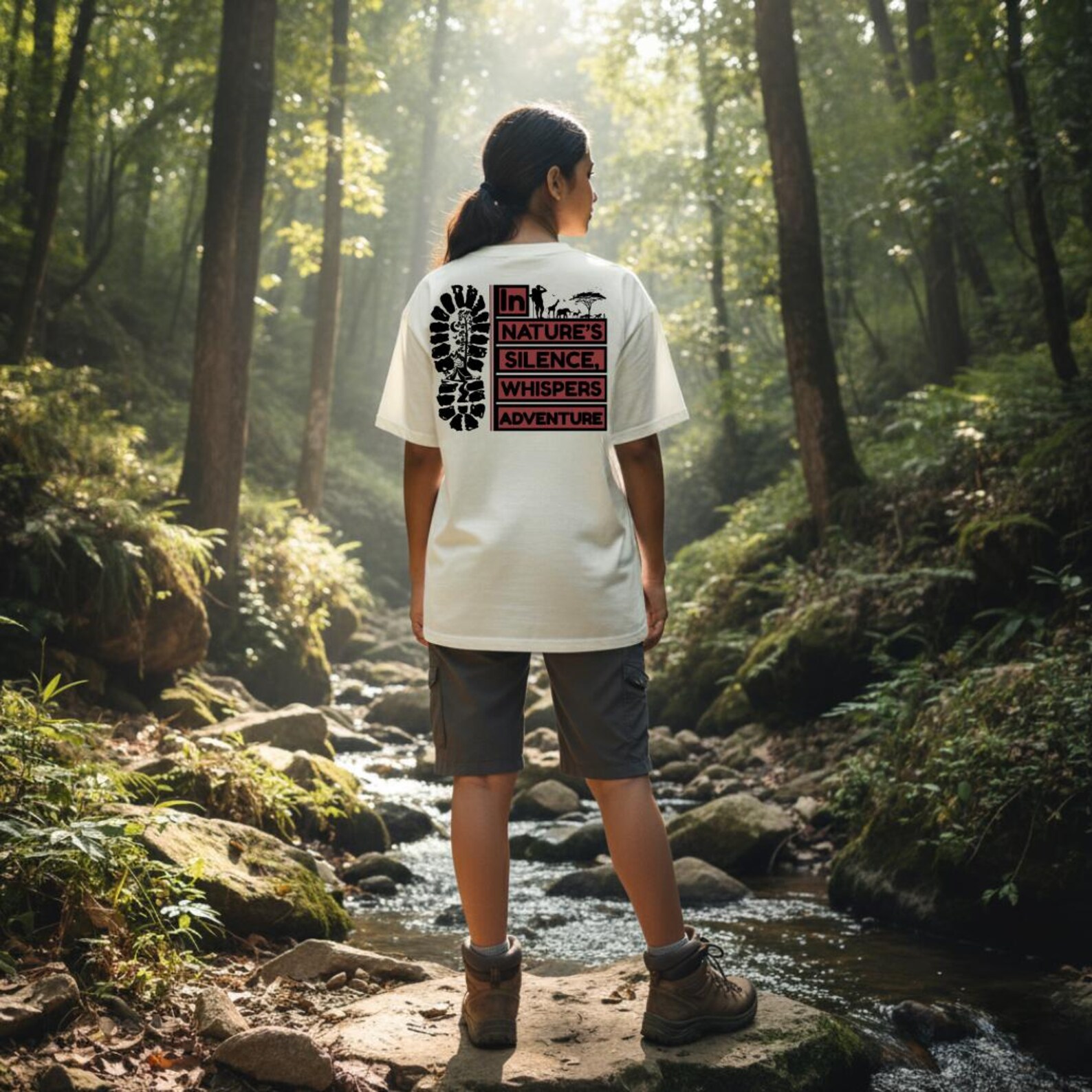 Hand-Painted Nature Adventure T-Shirt | Back Print Outdoor Tee